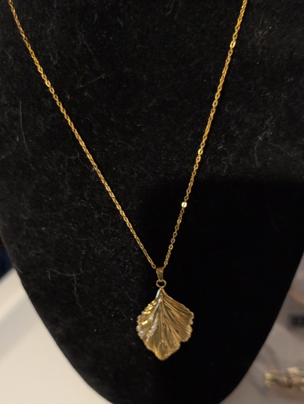 Gold Stainless Steel Leaf Pendant Necklace